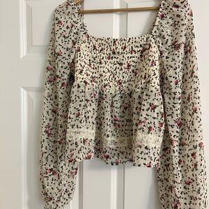 Juniors Love Fire Smocked Ruffled Blouse in Red and Brown